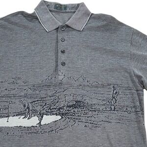 VTG Descente‎ Men's XL Polo Shirt Golf Scene AOP Bodega Harbour Golf Course